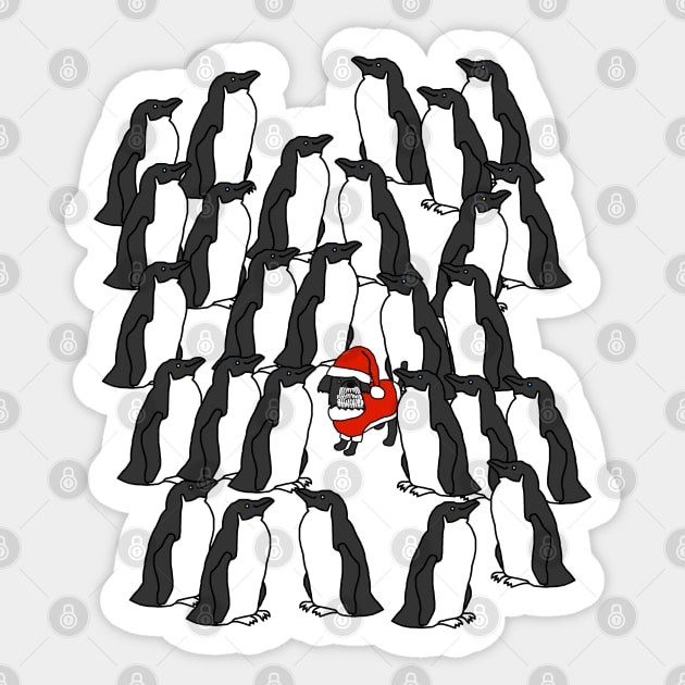 Christmas Santa Dog likes Birds and Penguins Sticker by ellenhenryart